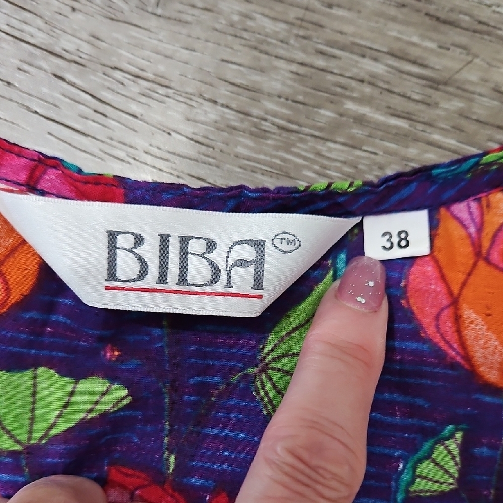 Biba Pink Green Orange Floral Cotten Lightweight Dress - Picture 15 of 16
